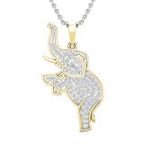 Round Lab Grown White Diamond Baby Elephant Pendant for Women with 18 Inch Silver Chain (0.53 ctw, Color H-I, Clarity SI2) in 14K Yellow Gold