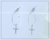 0.12 Carat (ctw) Round Lab Grown White Diamond Cross Charm Screwback Drop Earrings for Women in 925 Sterling Silver