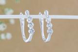 Round Lab Grown White Diamond 3 Stone Hoop Earrings for Women (0.50 ctw, Color H-I, Clarity SI2) in 14K White Gold