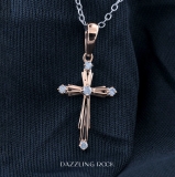 5 Stone Round Lab Grown White Diamond Cross Pendant for Women (0.10 ctw, Color H-I, Clarity SI2) in 10K Rose Gold