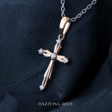 5 Stone Round Lab Grown White Diamond Cross Pendant for Women (0.10 ctw, Color H-I, Clarity SI2) in 10K Rose Gold
