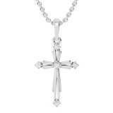 5 Stone Round Lab Grown White Diamond Cross Pendant for Women (0.10 ctw, Color H-I, Clarity SI2) in 10K White Gold