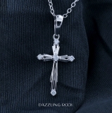 5 Stone Round Lab Grown White Diamond Cross Pendant for Women (0.10 ctw, Color H-I, Clarity SI2) in 10K White Gold