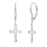 Round Lab Grown White Diamond Cross Drop Lever Back Men's & Women's (Unisex) Earrings (0.14 ct. Color H-I, Clarity SI2) in 925 Sterling Silver