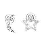 Round Lab Grown White Diamond Moon & Star Screwback Stud Earrings for Women (0.14 ctw, Color H-I, Clarity SI2) in 925 Sterling Silver