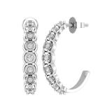 0.23 Carat (ctw) Round Lab Grown White Diamond 9 Stone Illusion Set J Shape Pushback Hoop Earrings for Women in 925 Sterling Silver