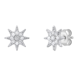 Round Lab grown White Diamond Starburst Cluster Pushback Stud Earrings for Women (0.10 ct Color H-I Clarity SI2) in 10K White Gold