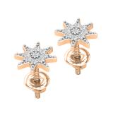 Round Lab grown White Diamond Starburst Cluster Screwback Stud Earrings for Women in (0.10 ct Color H-I Clarity SI2) 14K Rose Gold