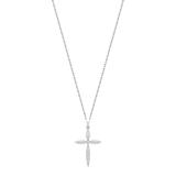 Round Lab Grown White Diamond Encrusted Cross Pendant Pointed Edges with 18 inch Silver Chain for Women (0.24 ctw, Color H-I, Clarity SI2) in 14K White Gold