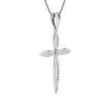 Round Lab Grown White Diamond Encrusted Cross Pendant Pointed Edges with 18 inch Silver Chain for Women (0.24 ctw, Color H-I, Clarity SI2) in 14K White Gold