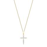 Round Lab Grown White Diamond Encrusted Cross Pendant Pointed Edges with 18 inch Gold Chain for Women (0.24 ctw, Color H-I, Clarity SI2) in 18K Yellow Gold