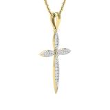 Round Lab Grown White Diamond Encrusted Cross Pendant Pointed Edges with 18 inch Gold Chain for Women (0.24 ctw, Color H-I, Clarity SI2) in 18K Yellow Gold