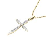 Round Lab Grown White Diamond Encrusted Cross Pendant Pointed Edges with 18 inch Gold Chain for Women (0.24 ctw, Color H-I, Clarity SI2) in 18K Yellow Gold