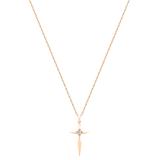 Round Lab Grown White Diamond Solitaire Accent Cross Pendant with 18 inch Gold Chain for Women (0.11 ctw, Color H-I, Clarity SI2) in 10K Rose Gold
