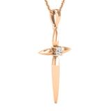 Round Lab Grown White Diamond Solitaire Accent Cross Pendant with 18 inch Gold Chain for Women (0.11 ctw, Color H-I, Clarity SI2) in 10K Rose Gold