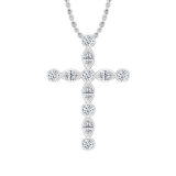 4.60 Cttw Marquise & Round Lab Grown White Diamond Forked Cross Pendant Necklace with 18 inch Silver Chain for Women in 925 Sterling Silver