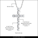 4.60 Cttw Marquise & Round Lab Grown White Diamond Forked Cross Pendant Necklace for Women with 18 inch Gold Chain in 10K White Gold