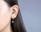Round Lab Grown White Diamond North Star Cross Hoop Earrings for Women (0.28 ctw, Color H-I, Clarity SI2) in 925 Sterling Silver