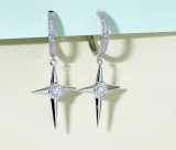 Round Lab Grown White Diamond North Star Cross Hoop Earrings for Women (0.28 ctw, Color H-I, Clarity SI2) in 925 Sterling Silver