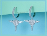 Round Lab Grown White Diamond Angel Heart Dangle Drop Hinged Hoop Earrings for Women (0.53 ctw, Color H-I, Clarity SI2) in 925 Sterling Silver