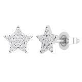Round Lab Grown White Diamond Celestial Star Stud Earrings for Women (0.16 Ctw Color H-I Clarity SI2) in 925 Sterling Silver in Pus Back