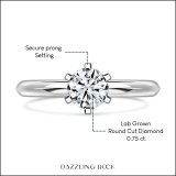 IGI Certified 0.75 Ctw Round Lab Grown White Diamond Solitaire Engagement Ring for Women in 10K White Gold