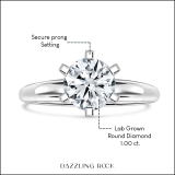 IGI Certified 1 Ctw Round Lab Grown White Diamond Solitaire Engagement Ring for Women in 10K White Gold