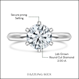 IGI Certified 2.00 Ctw Round Lab Grown White Diamond Solitaire Engagement Ring for Women in 10K White Gold