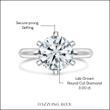 IGI Certified 3.00 Ctw Round Lab Grown White Diamond Solitaire Engagement Ring for Women in 10K White Gold