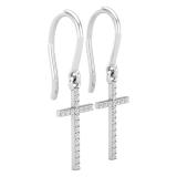 Round Lab Grown White Diamond French Wire Cross Dangle Earrings for Her (0.11 ctw, Color H-I, Clarity SI2) in 925 Sterling Silver