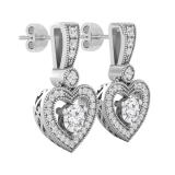 4.5mm Round Lab Grown White Diamond Filigree Groove Sides Heart Shape Milgrain Edged Drops & Dangles Earrings for Her (1.18 ctw H-I Color Clarity SI2) in 10K White Gold in Push Back