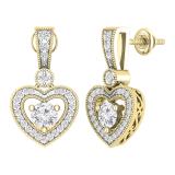 4.5mm Round Lab Grown White Diamond Filigree Groove Sides Heart Shape Milgrain Edged Drops & Dangles Earrings for Her (1.18 ctw H-I Color Clarity SI2) in 10K Yellow Gold in Screw Back