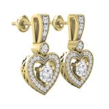 4.5mm Round Lab Grown White Diamond Filigree Groove Sides Heart Shape Milgrain Edged Drops & Dangles Earrings for Her (1.18 ctw H-I Color Clarity SI2) in 10K Yellow Gold in Screw Back