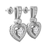 4.5mm Round Lab Grown White Diamond Filigree Groove Sides Heart Shape Milgrain Edged Drops & Dangles Earrings for Her (1.18 ctw H-I Color Clarity SI2) in 925 Sterling Silver in Screw Back