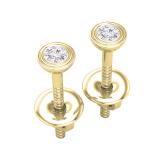 Round Lab Grown White Diamond Bezel Set Solitaire (Unisex) Post Stud Earrings (0.07 ctw, Color H-I, Clarity SI2) in 10K Yellow Gold in Screw Back