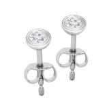 Round Lab Grown White Diamond Bezel Set Solitaire (Unisex) Post Stud Earrings (0.07 ctw, Color H-I, Clarity SI2) in 925 Sterling Silver in Push Back