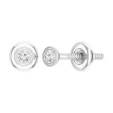 Round Lab Grown White Diamond Bezel Set Solitaire (Unisex) Post Stud Earrings (0.07 ctw, Color H-I, Clarity SI2) in 925 Sterling Silver in Screw Back