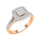 Round Lab Grown White Diamond Cushion Cluster Two Layered Framed Engagement Ring for Women (0.35 ctw, Color H-I, Clarity SI2) in 14K Rose Gold