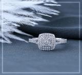 Round Lab Grown White Diamond Cushion Cluster Two Layered Framed Engagement Ring for Women (0.35 ctw, Color H-I, Clarity SI2) in 925 Sterling Silver