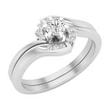 Round Lab Grown White Diamond Bypass Curved Wedding Ring Set for Women (0.26 ctw, Color H-I, Clarity SI2) in 925 Sterling Silver