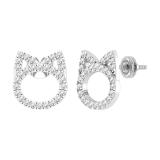 Round Lab Grown White Diamond Minimalistic Kitten Stud Earrings for Women (0.50 ctw, Color H-I, Clarity SI2) in 10K White Gold in Screw Back