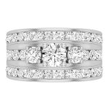 Round Lab Grown White Diamond 3 Stone with 2 Linear Row Engagement Ring for Women (2.71 ctw, Color H-I, Clarity SI2) in 925 Sterling Silver