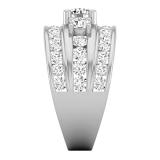 Round Lab Grown White Diamond 3 Stone with 2 Linear Row Engagement Ring for Women (2.71 ctw, Color H-I, Clarity SI2) in 925 Sterling Silver