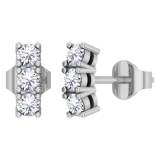 Round Lab Grown White Diamond 3 Stone Stud Earrings for Her (0.56 ctw, Color H-I, Clarity SI2) in 925 Sterling Silver in Push Back