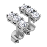 Round Lab Grown White Diamond 3 Stone Stud Earrings for Her (0.56 ctw, Color H-I, Clarity SI2) in 925 Sterling Silver in Push Back