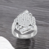 Baguette & Round Lab Grown White Diamond Cluster Style Cocktail Ring for Her (1.48 ctw, Color H-I, Clarity SI2) in 925 Sterling Silver