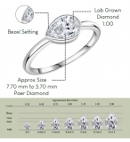 IGI Certified 1.00 Cttw Pear Lab Grown Diamond Solitaire Sideways Bezel Set Ring,925 Sterling Silver