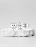 Cushion (0.35 Ct) & Pear (0.15 Ct) Lab Grown White Diamond 2 Stone Stud Earrings for Her in 10K White Gold, Push Back