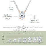 IGI Certified 2.00 Cttw Oval Lab Grown Diamond Solitaire Pendant Necklace with 18 inch Silver Chain in 18K Rose Gold