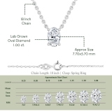 IGI Certified 1.00 Cttw Oval Lab Grown Diamond Solitaire Pendant Necklace with 18 inch Silver Chain in 925 Sterling Silver